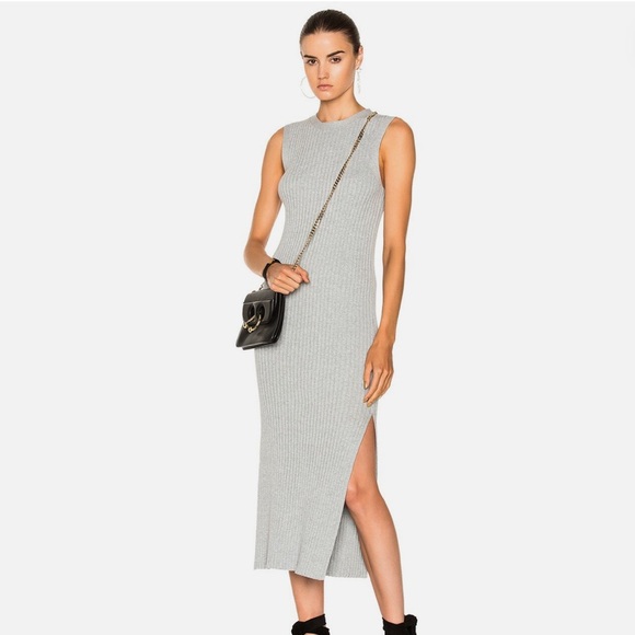 Frame Denim Heather Grey Rib Ribbed Knit Stretch Side Slit Midi Dress (size XS) - Picture 1 of 8